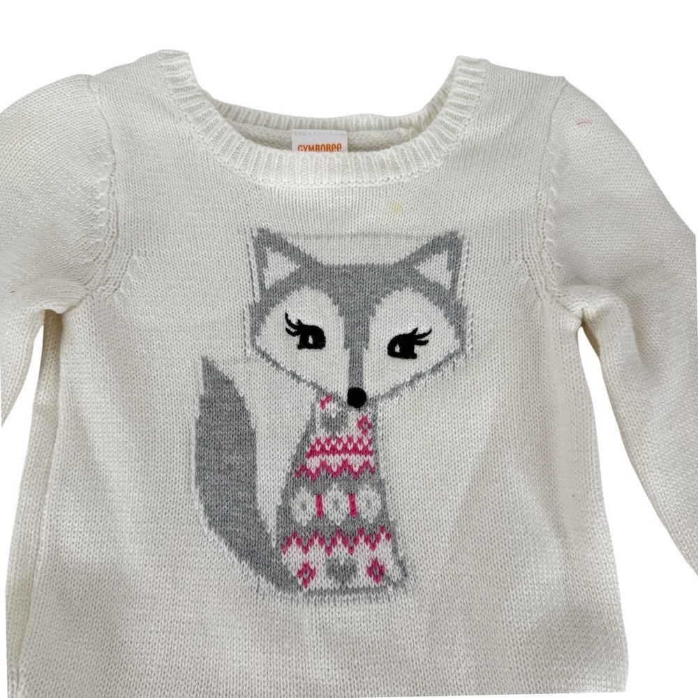 Gymboree Toddler Girl Knit Sweater Dress White Fox Fair Isle Size 12-18 Months - Picture 2 of 7